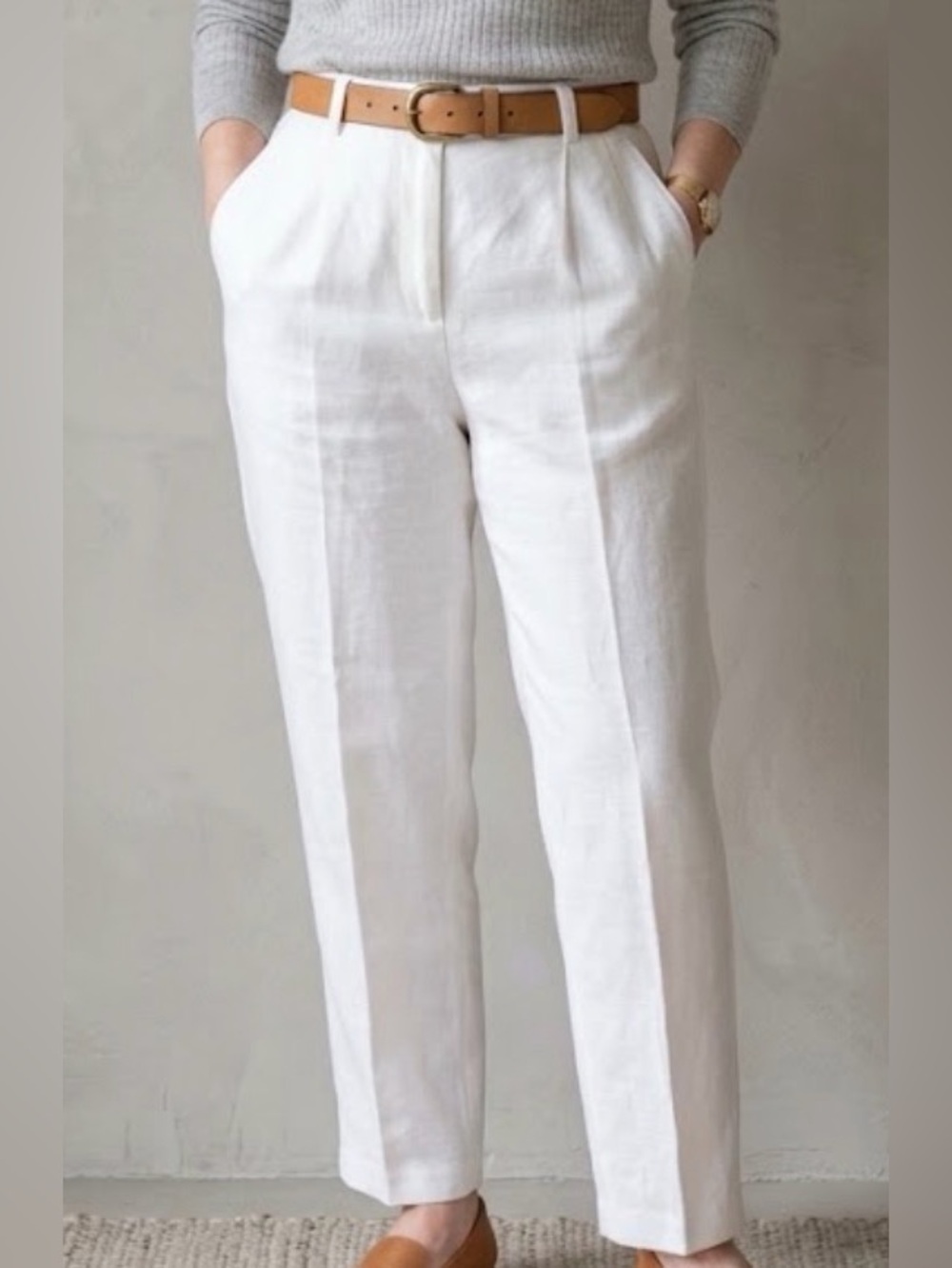 LIZ CLAIBORNE White Vintage Cotton and Linen Straight Leg Pants Size 6P-Like a 2